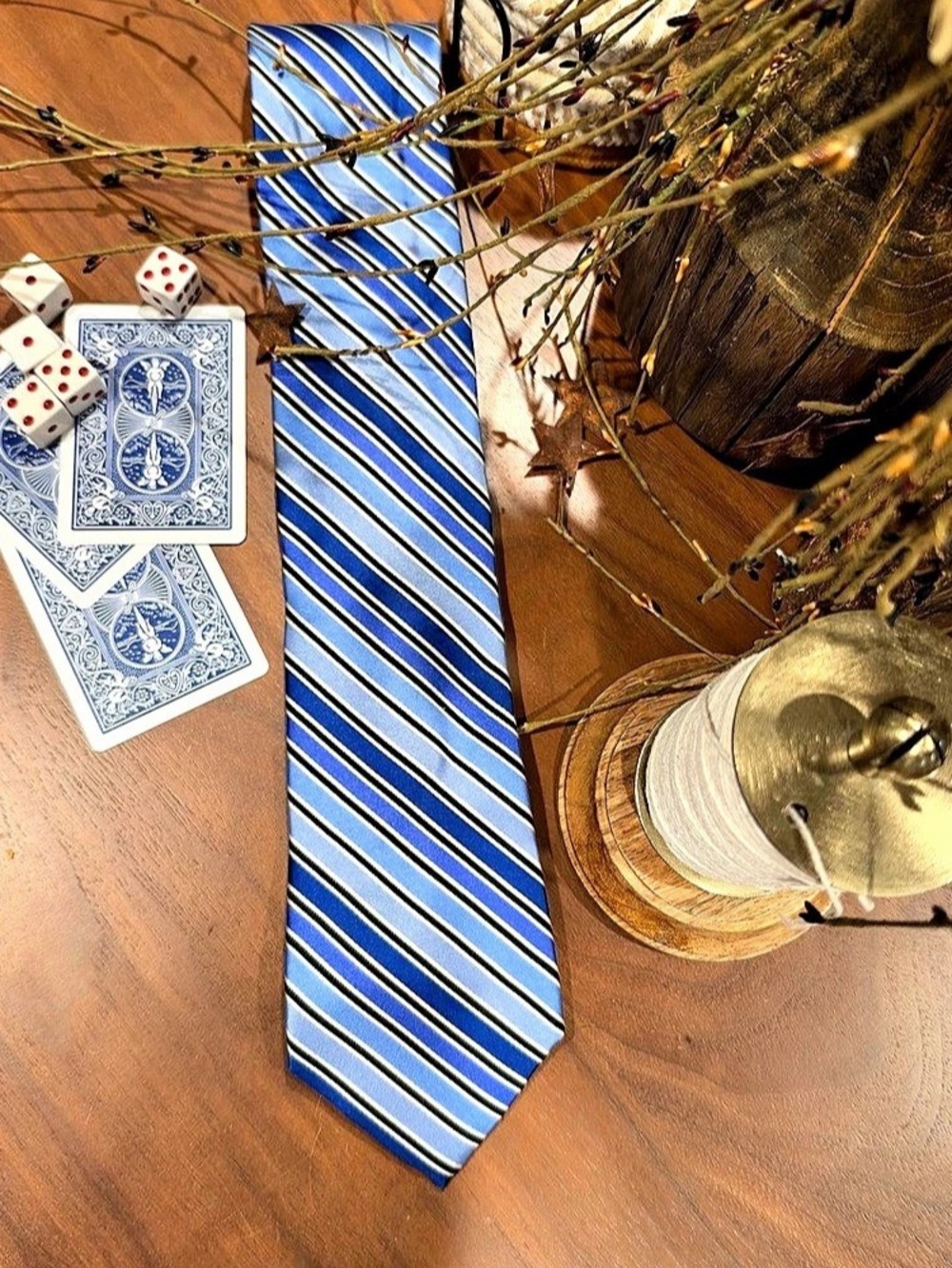 Don Loper 100% Silk Striped Tie in Blue & White